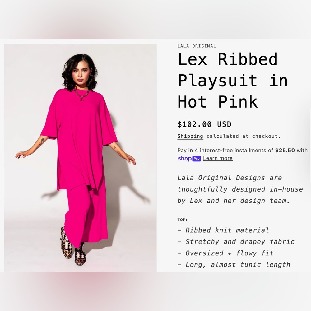 Dressed in LALA Lex Ribbed Playsuit set, New w/Tags, Medium, Hot Pink